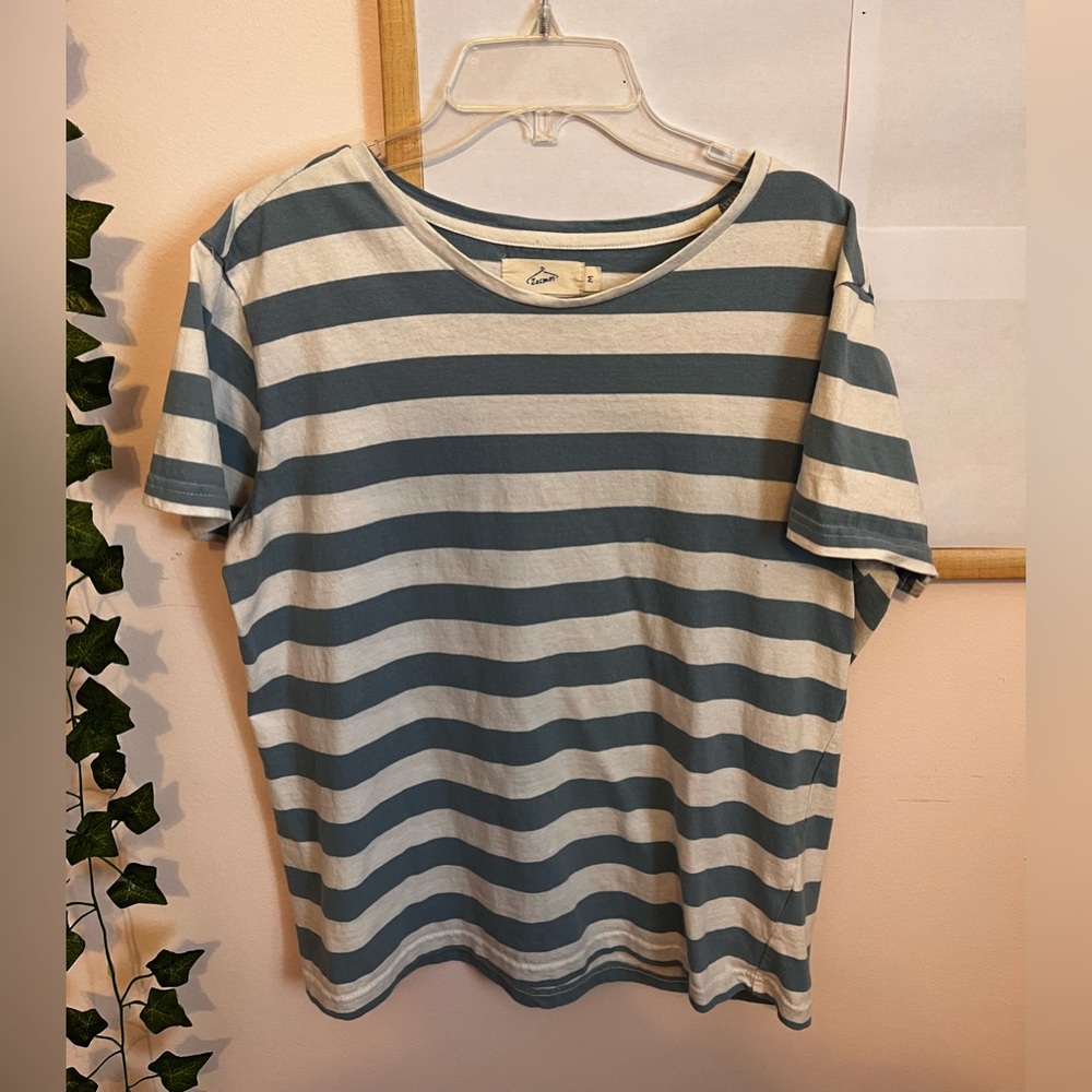 Women's Basic Blue and White Stripped Tee